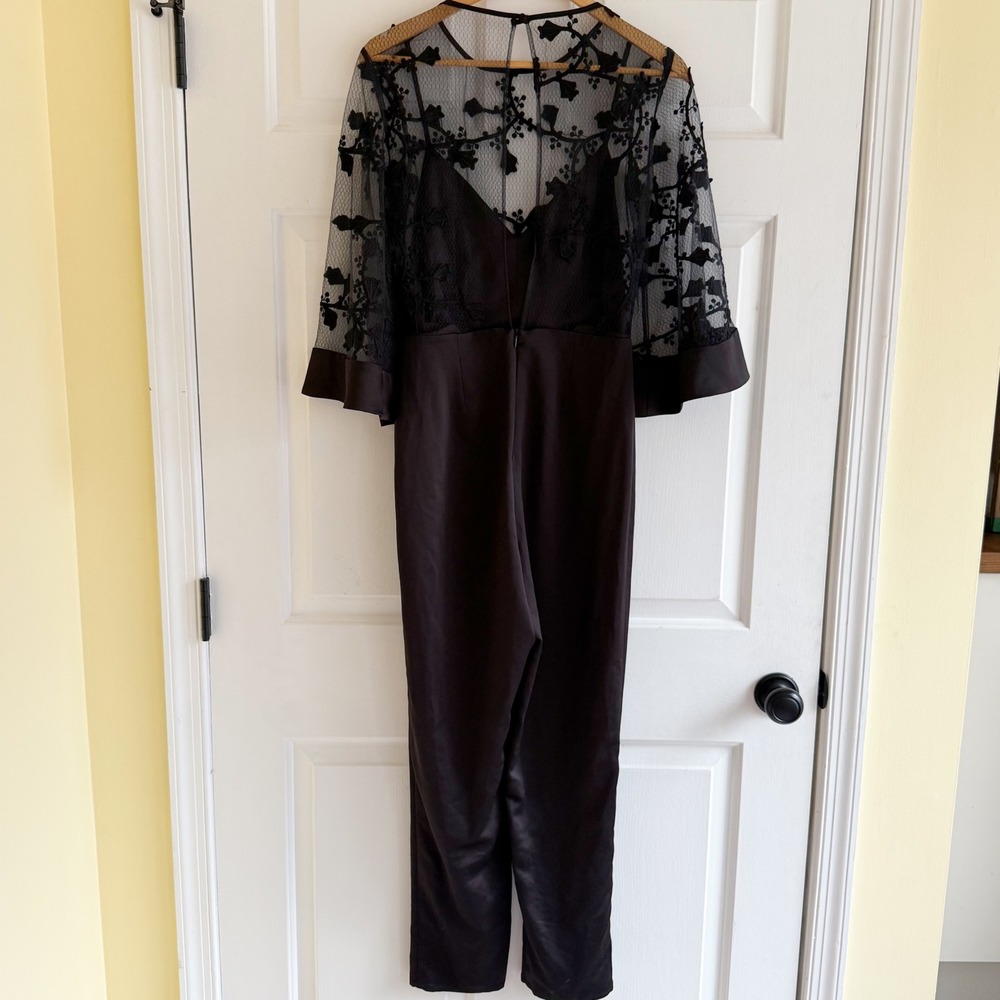 NWT ASOS Black‎ Lace Mesh Bell Sleeve Jumpsuit Elegant Evening Formal Size 4